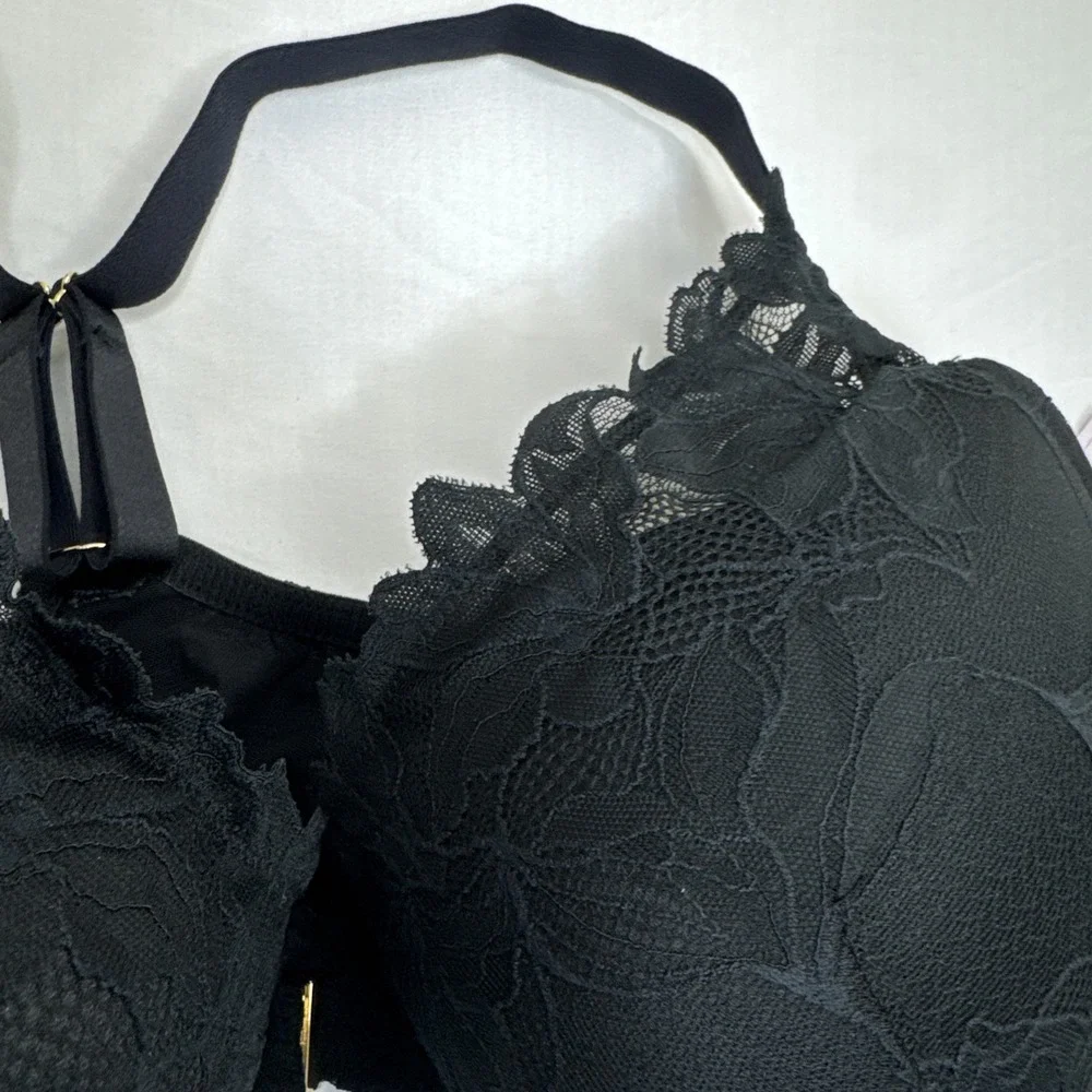 NWT Auden Black Laced‎ Push-Up Plunge Coverage Underwire Bra Size 46DDD